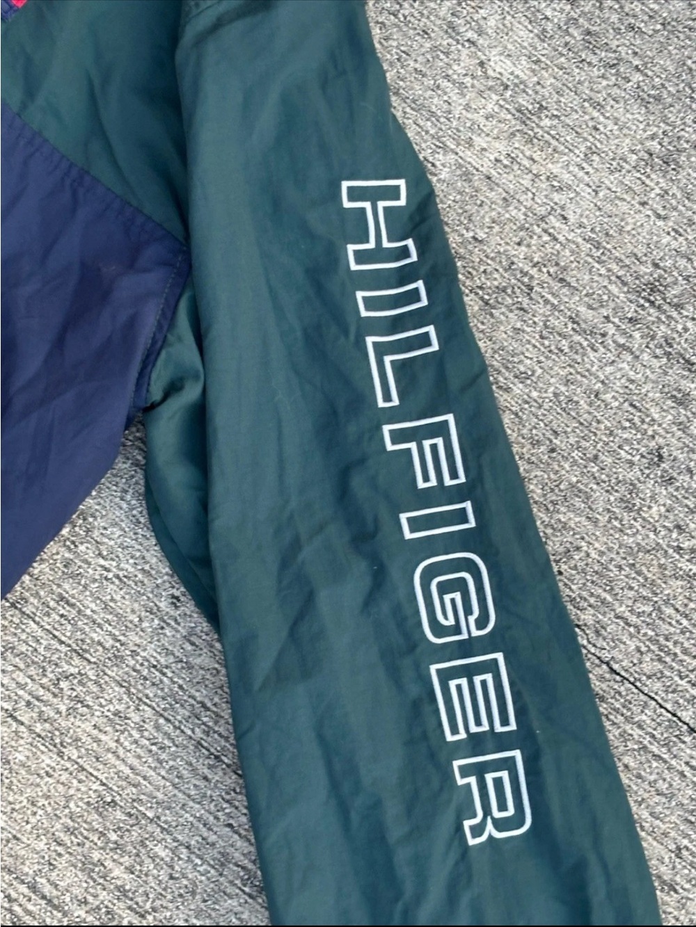 Tommy Hilfiger Vintage 90s Colorblock Windbreaker Jacket Green Navy XL Spellout - Picture 6 of 14